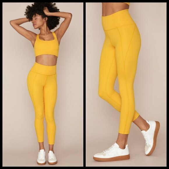 💕GIRLFRIEND💕 Compressive High-Rise Leggings Cropped Length Bold Yellow M NWT - Picture 1 of 15